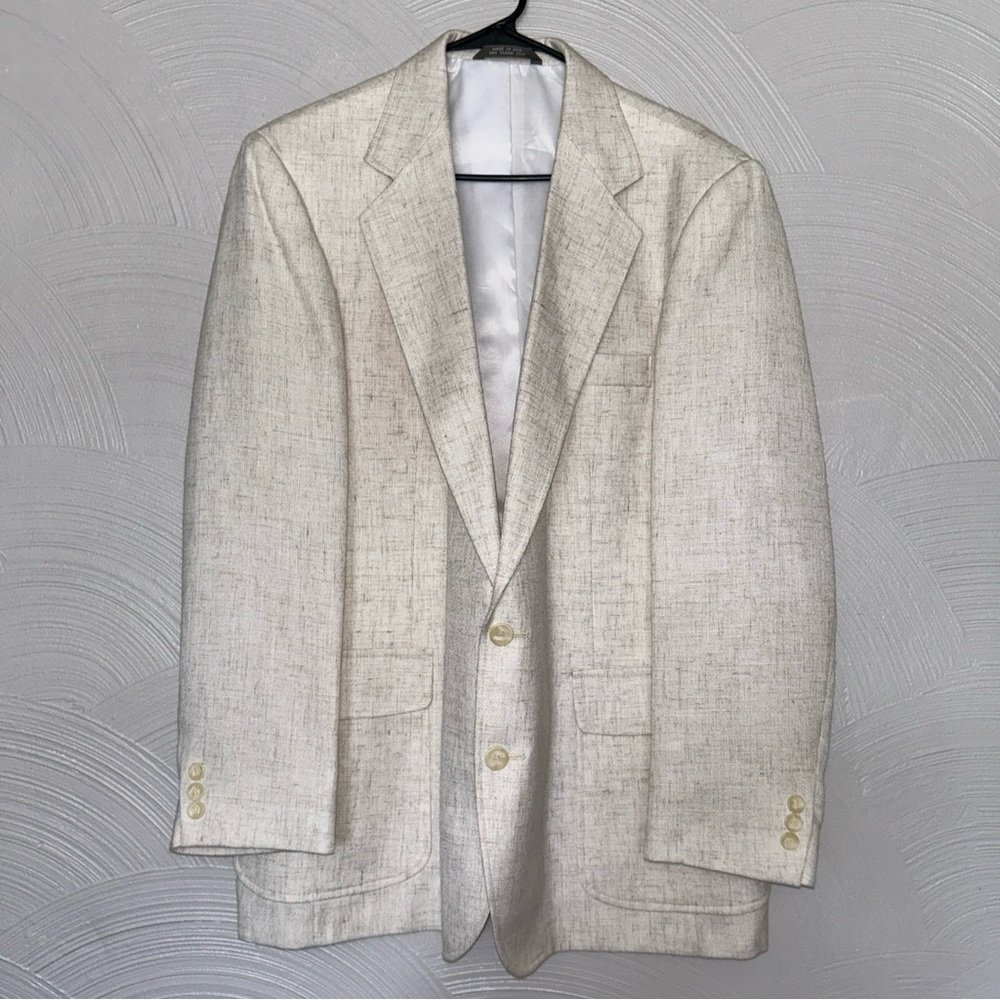Vtg Haggar Men's 44 Reg Cream Tweed Coarse Weave 2 Button Blazer Made in USA